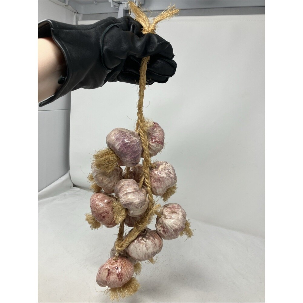 Vintage Hanging Ceramic Garlic Large Bulbs Kitchen Wall Décor Braided Rope 16”